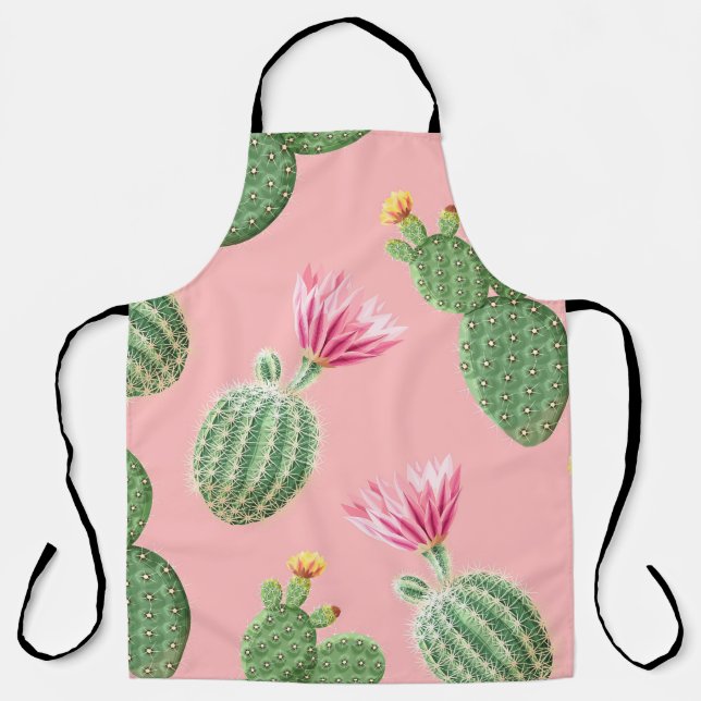 Pink Flowering Cactus Light Background Apron (Front)
