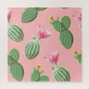 Pink Flowering Cactus Light Background Jigsaw Puzzle