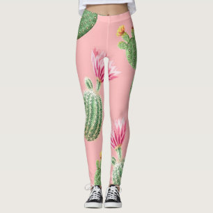 Pink Flowering Cactus Light Background Leggings
