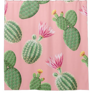 Pink Flowering Cactus Light Background Shower Curtain