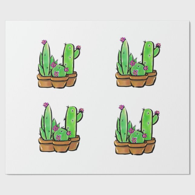 Pink flowering desert Cactus cacti succulents  Wrapping Paper (Flat)