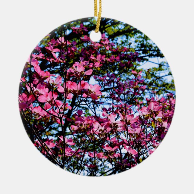 Pink flowering Dogwood tree Ceramic Ornament (Front)