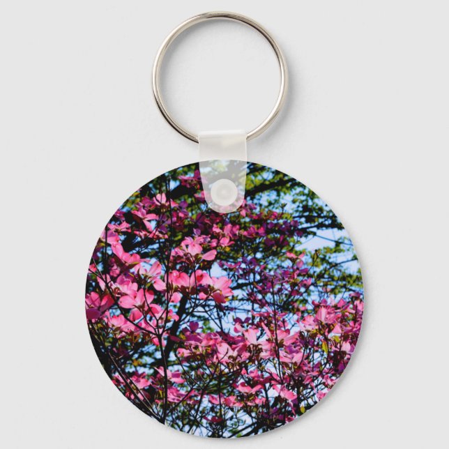 Pink flowering Dogwood tree Key Ring (Front)