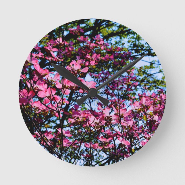Pink flowering Dogwood tree Round Clock (Front)