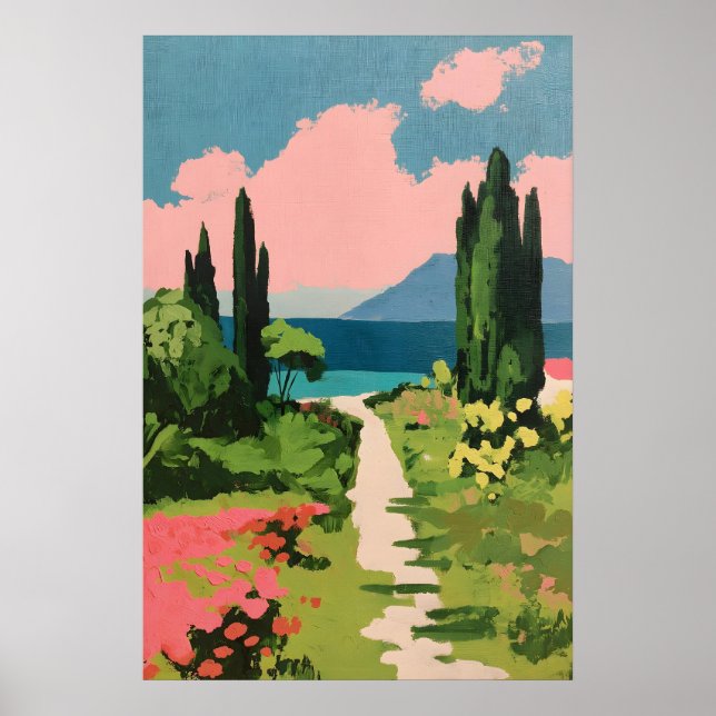 Pink Flowering Meadow Giclée Print Impressionist (Front)