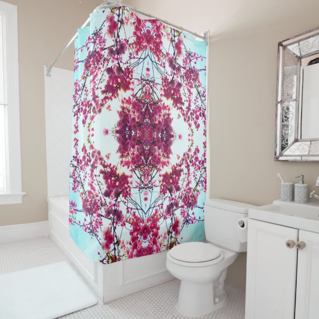 Pink flowering trees shower curtain (In Situ)