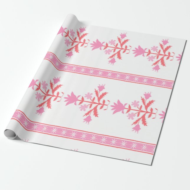 Pink Flowerleaves Wrapping Paper (Unrolled)