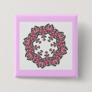 Pink Flowers 15 Cm Square Badge