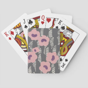 Pink Flowers Abstract Blooms Mid-century Art Deco Playing Cards
