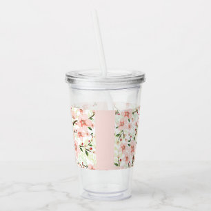 Pink flowers acrylic tumbler