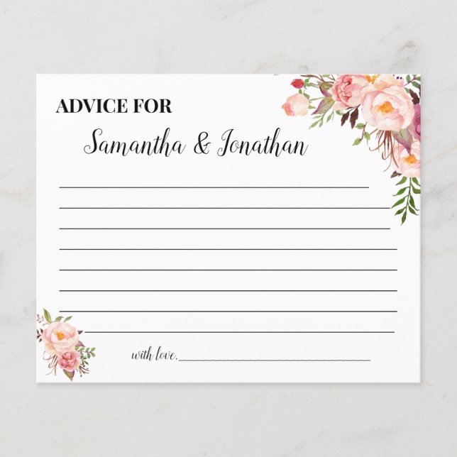 Pink Flowers  Advice for Happy Couple Shower Card (Front)