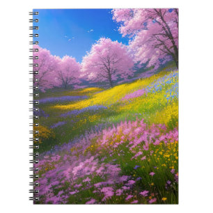 Pink Flowers amidst Serene Greenery Notebook