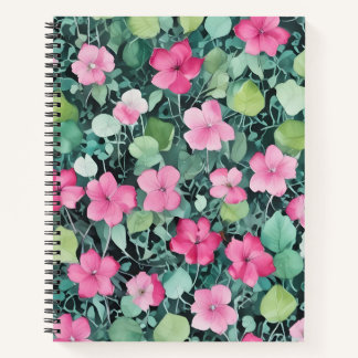 Pink Flowers among Leaves Notebook