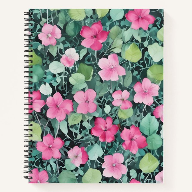 Pink Flowers among Leaves Notebook (Front)