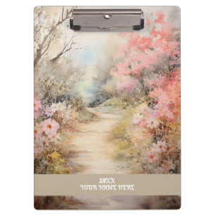 pink flowers and a calm dirt road clipboard