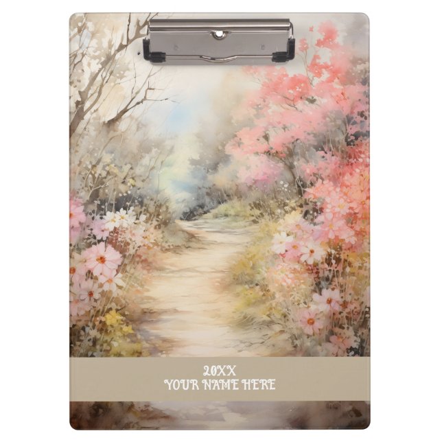 pink flowers and a calm dirt road clipboard (Front)