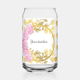 pink flowers and a gold round frame can glass