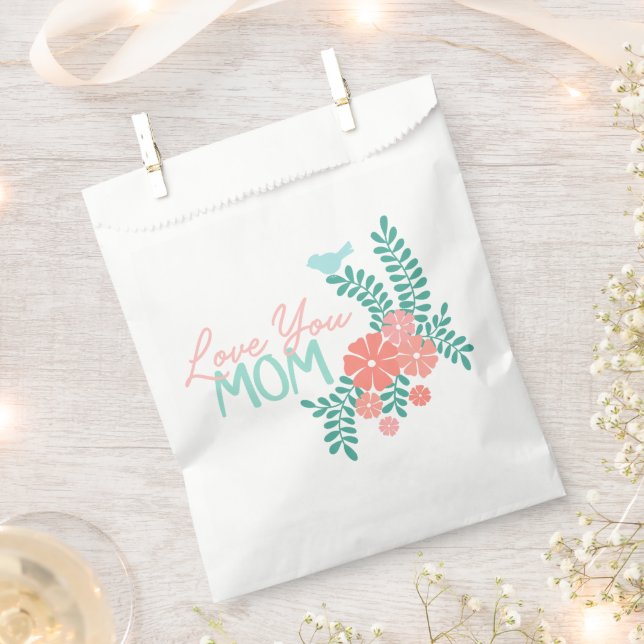 Pink flowers and blue birds love you mom text favour bag (Clipped)
