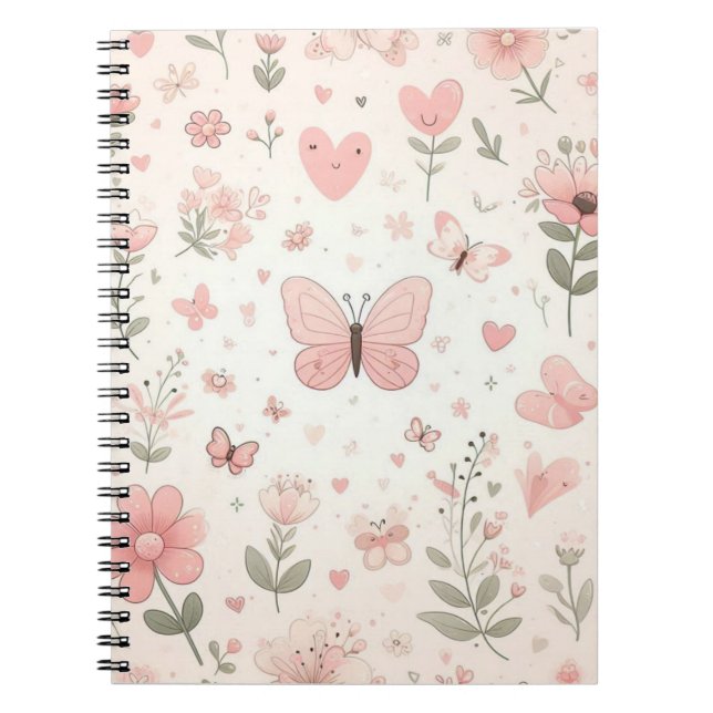 Pink Flowers and Butterflies Baby Notebook (Front)