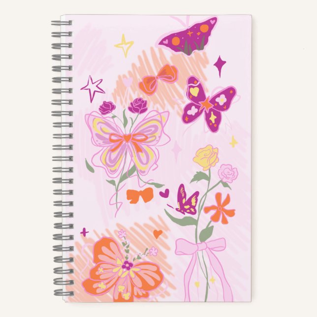 Pink Flowers and Butterflies Notebook (Front)