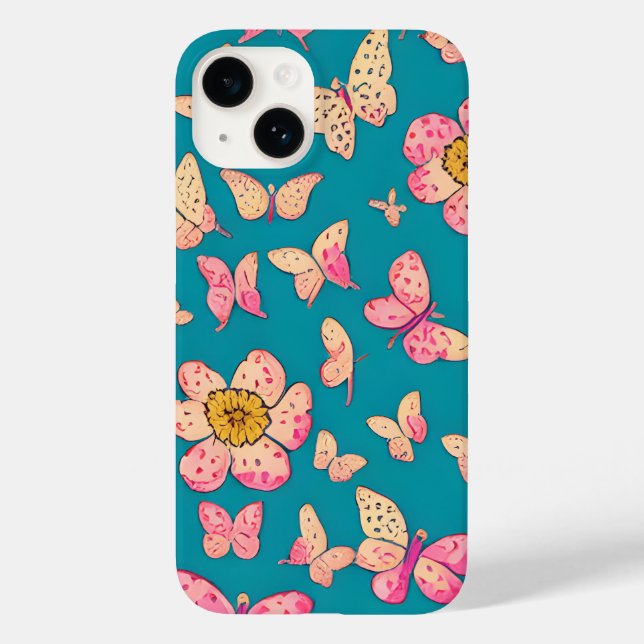 Pink Flowers and Butterflies Pattern Background  Case-Mate iPhone Case (Back)