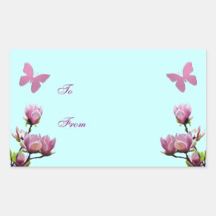 Pink Flowers and Butterflies Rectangular Sticker
