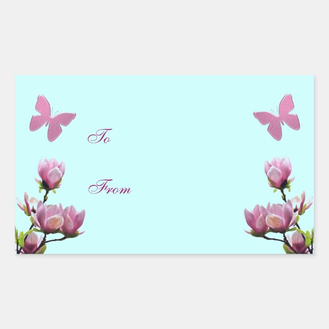 Pink Flowers and Butterflies Rectangular Sticker (Front)