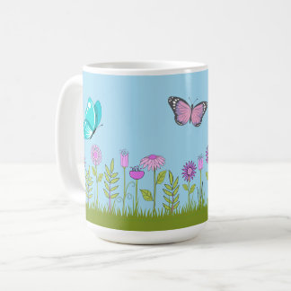 Pink Flowers and Butterfly All-Over Print Coffee Mug