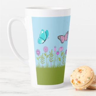 Pink Flowers and Butterfly All-Over Print Latte Mug