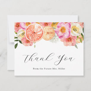 Pink Flowers and Citrus Thank You  Note Card