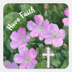 Pink Flowers and Cross Have Faith Sticker