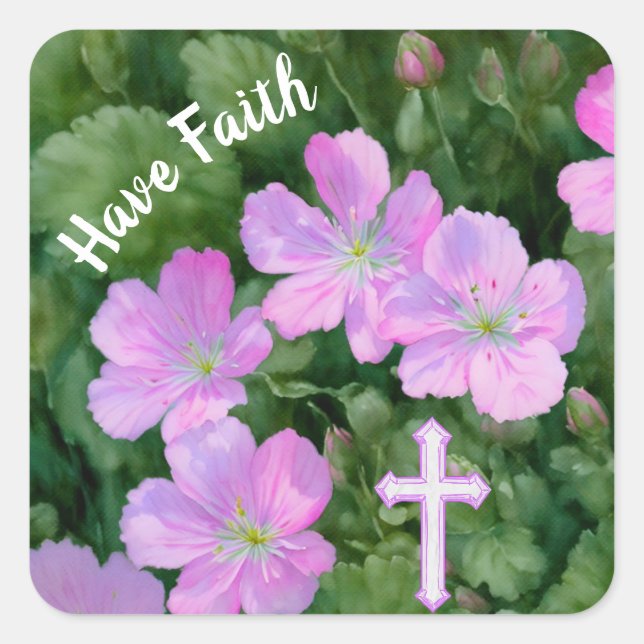 Pink Flowers and Cross Have Faith Sticker (Front)