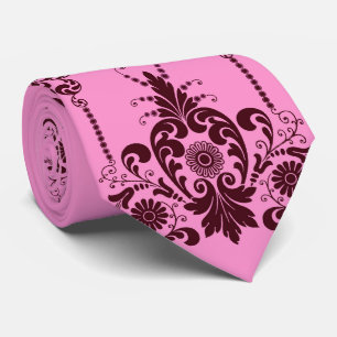 pink flowers and curlicues print tie