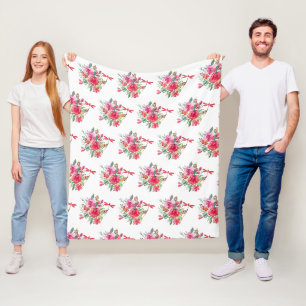 Pink flowers and dragonflies pattern fleece blanket