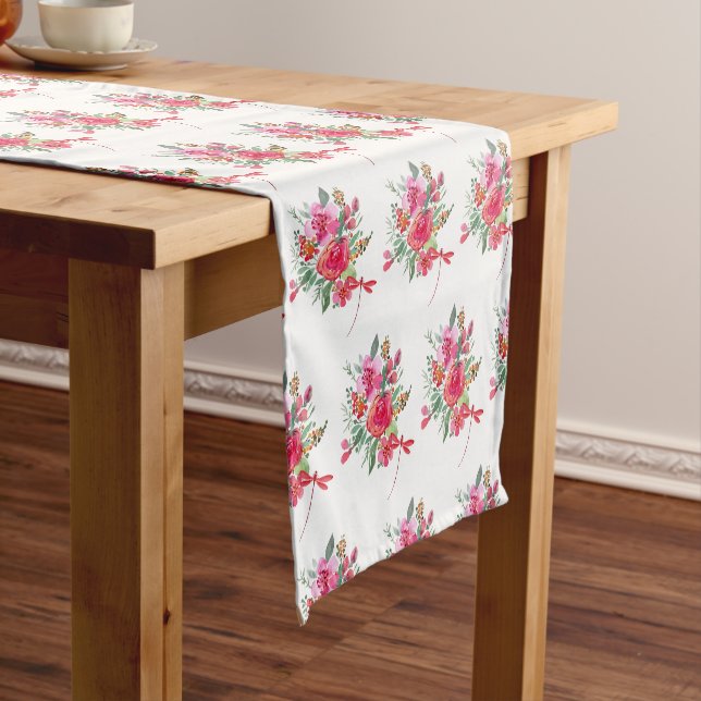 Pink flowers and dragonflies pattern  short table runner (In Situ)