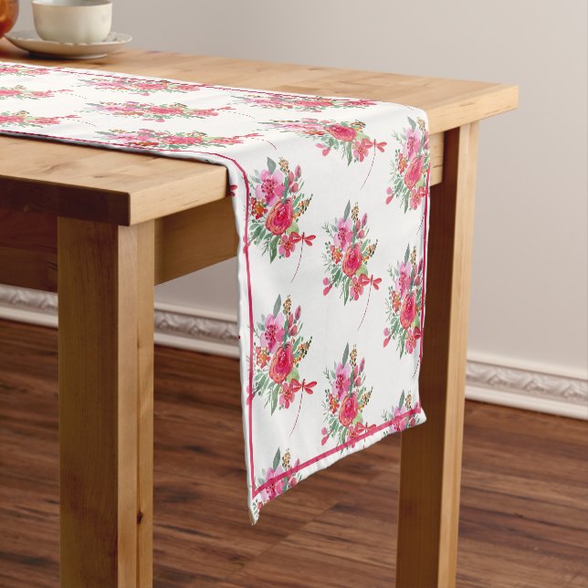 Pink flowers and dragonflies pattern  short table  runner (In Situ)