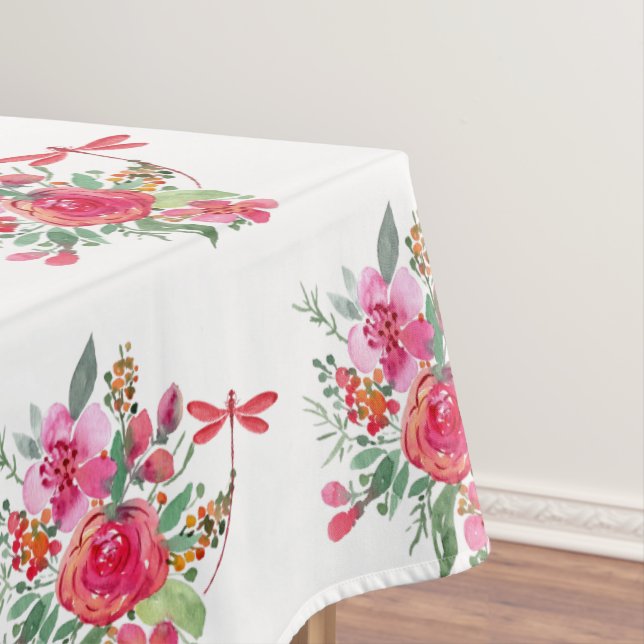 Pink flowers and dragonflies pattern  tablecloth (In Situ)