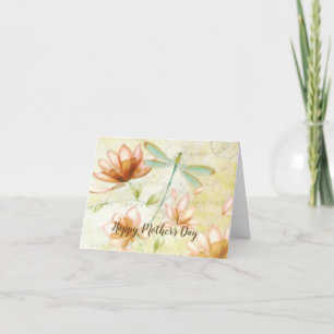 Pink Flowers and dragonfly Holiday Card