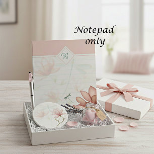 Pink flowers and dragonfly monogram notepad