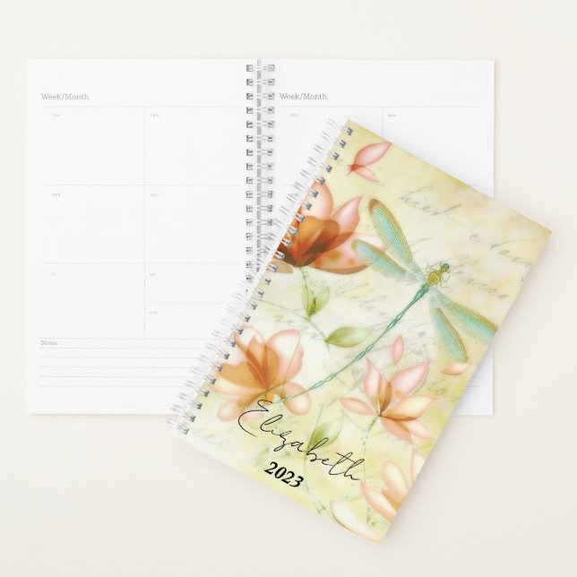 Pink flowers and dragonfly personalised, year planner (Display)