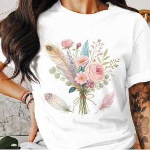 Pink Flowers and Feathers T-Shirt