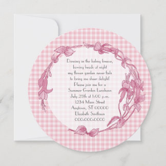 Pink Flowers and Gingham Luncheon Invitation