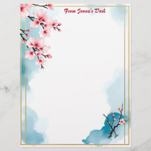 Pink Flowers and Gold Frame Custom Letterhead