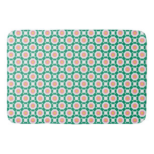 Pink flowers and green dots bath mat
