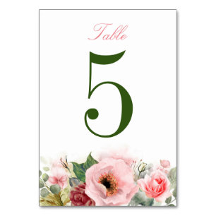 Pink Flowers and Greenery Table Number