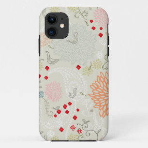 Pink flowers and little birds wallpaper iPhone 11 case