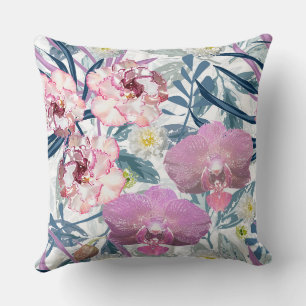 Pink flowers and orchid. cushion