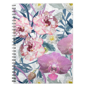 Pink flowers and orchid. notebook