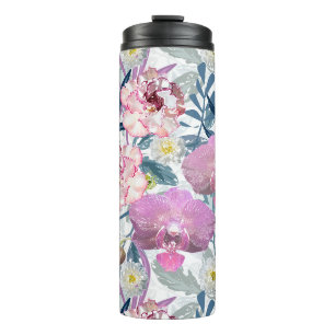 Pink flowers and orchid. thermal tumbler