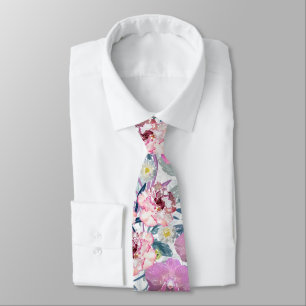 Pink flowers and orchid.  tie